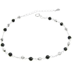 Srebrna bransoletka z czarnymi koralikami